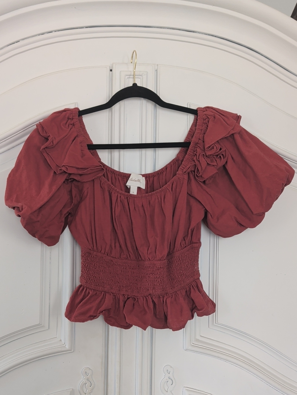Cleobella Puff-Sleeve Smocked Crop Top - Rust